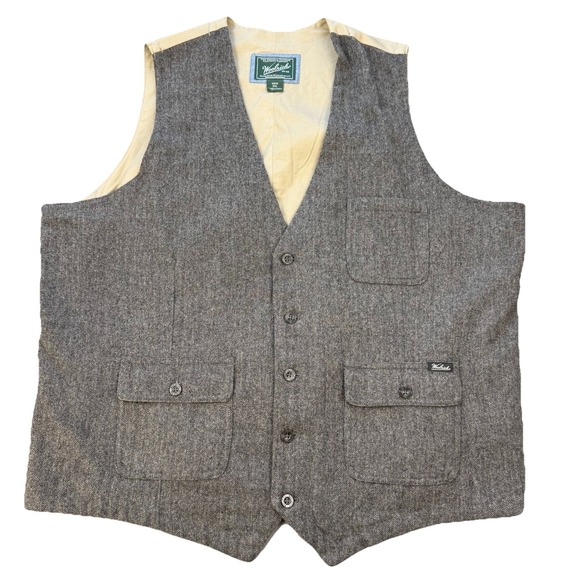 Woolrich Other - Woolrich Ruxton Vest Gray Wool Herringbone Tweed Canvas Back Mens XXL 18402